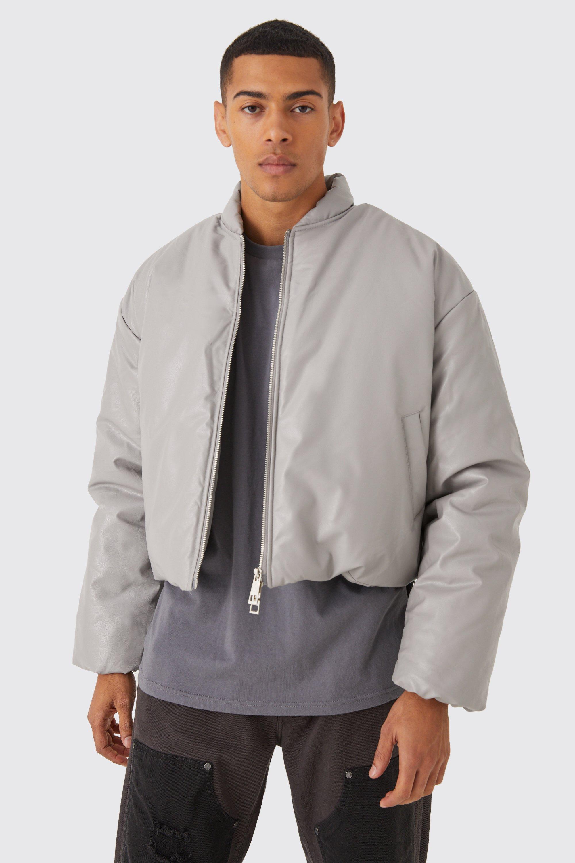 Boxy Pu Volume Padded Puffer Bomber | boohooMAN USA